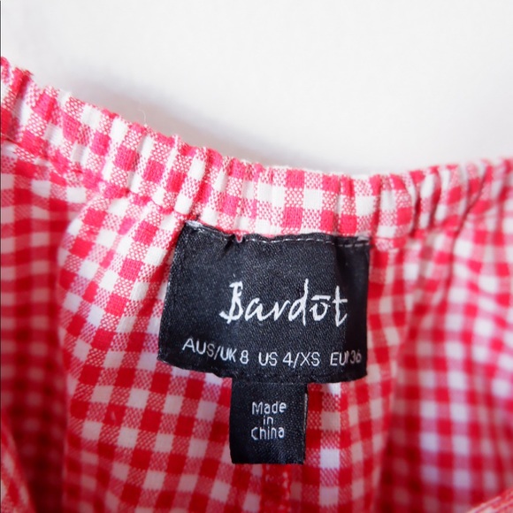 REVOLVE BARDOT SARA BELL GINGHAM OFF THE SHOULDER BLOUSE LIKE NEW - Picture 4 of 7